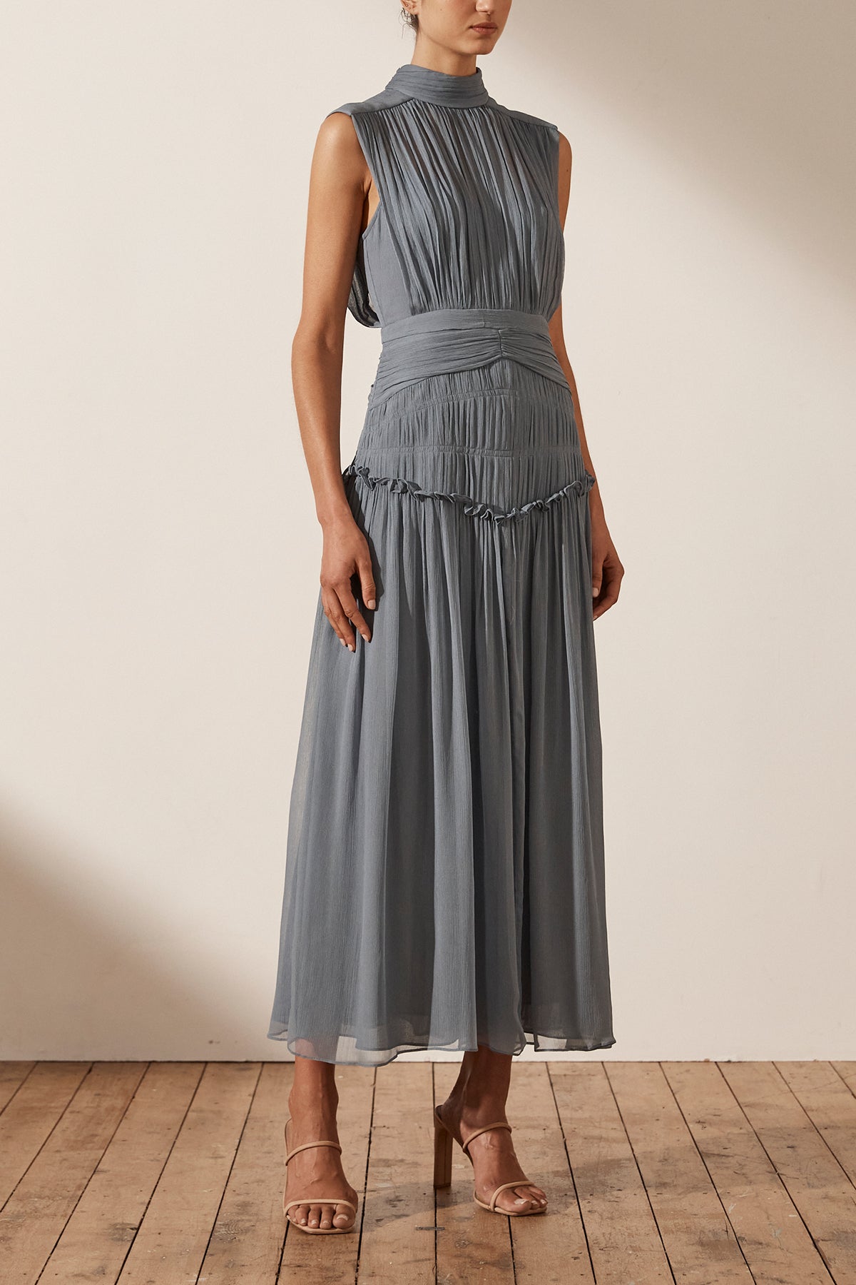 Kayla High Neck Midi Dress | Blue Smoke ...